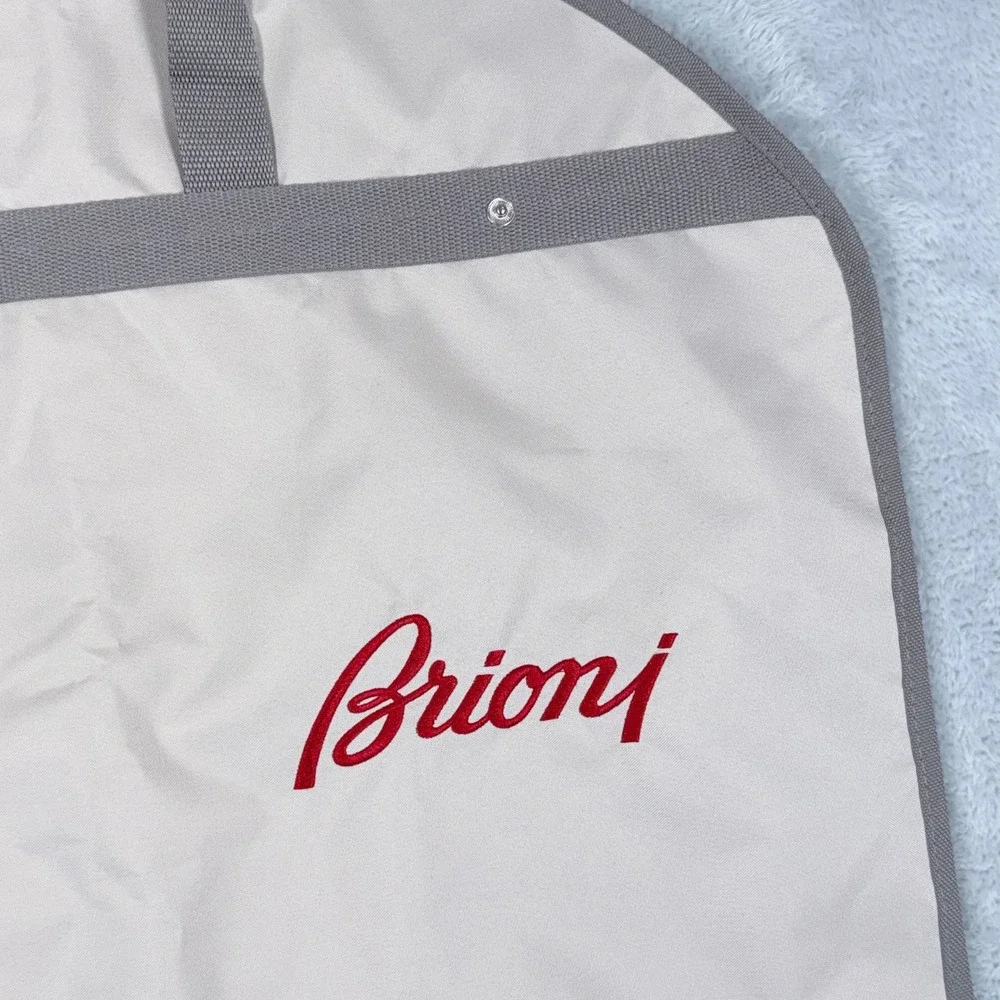 Brioni Garment Bag Cream Grey Logo Hanging Folding Suit Carrier Travel Cover 071